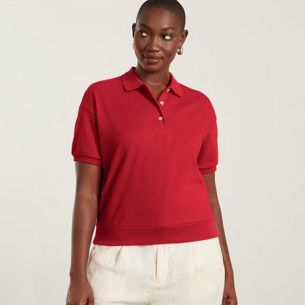 NWT Everlane Women’s The Oversized Big Polo Shirt Organic Cotton Red
